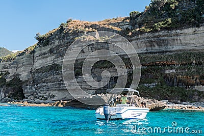 Tropea, Italy - July, 17, 2022: Beautiful seascape with sailing yachts in summer during sunny day. . Editorial Stock Photo