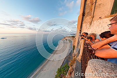 TROPEA, ITALY - JUNE 20, 2017: Tourists enjoy cityscape aerial v Editorial Stock Photo
