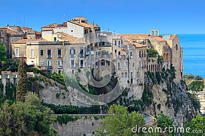 Tropea, Italy - September 8, 2019: Scenic view on side walls of ancient Tropea town Editorial Stock Photo