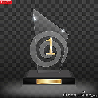 Glass award trophy set. Transparent prize template Cartoon Illustration