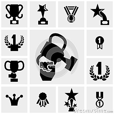 Trophy and awards icons set on gray Vector Illustration