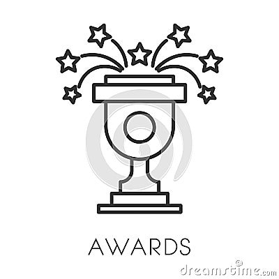 Trophy cup or award isolated linear icon, win in competition Vector Illustration