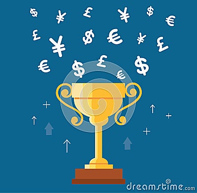 Trophy cup with money symbol icon vector, winning money concept Vector Illustration