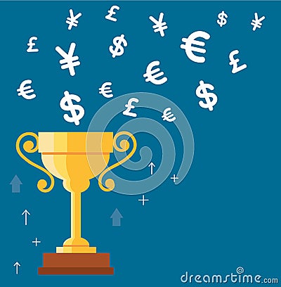 Trophy cup with money symbol icon vector, winning money concept Vector Illustration