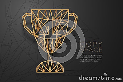 Trophy Cup Number one shape wireframe polygon golden frame structure, Sport winner concept design illustration isolated on black Vector Illustration