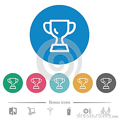 Trophy cup outline flat round icons Vector Illustration