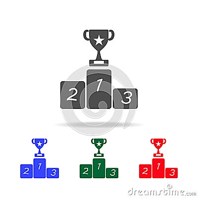 Trophy cup on prize podium icons. Elements of sport element in multi colored icons. Premium quality graphic design icon. Simple Stock Photo