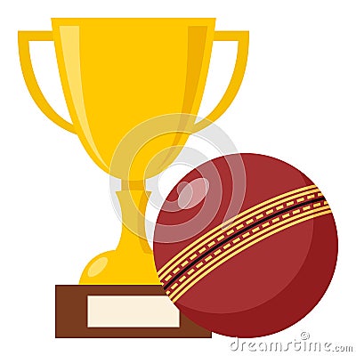 Trophy Cup and Red Cricket Ball Flat Icon Vector Illustration