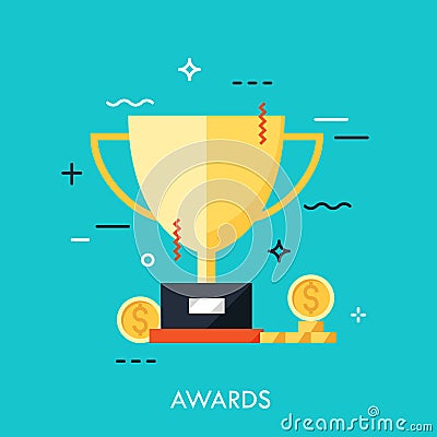 Trophy for first place winner icon thin line Vector Illustration