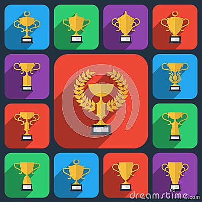 Trophy flat icons Vector Illustration