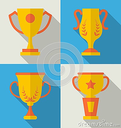 Trophy Flat Icons Set of Success Award Vector Illustration