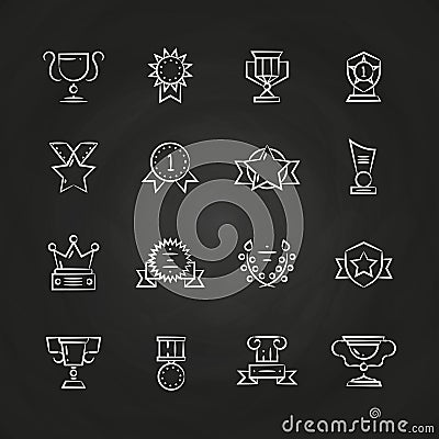 Trophy, prizes, awards icons chalkboard Vector Illustration