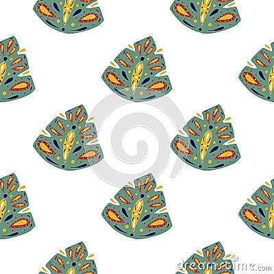 Tropic abstract folk monstera leaf ornament seamless pattern. Isolated exotic foliage backdrop Vector Illustration