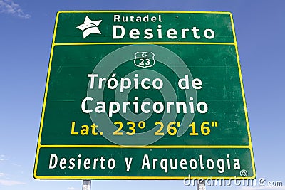 Tropic of Capricorn, Chile Editorial Stock Photo