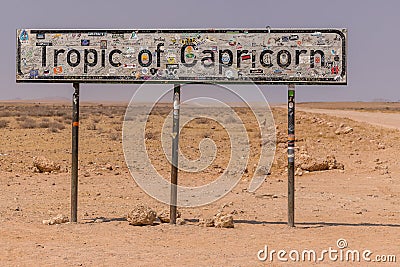 Sign for the Tropic of Capricorn near Solitaire, Namibia Editorial Stock Photo