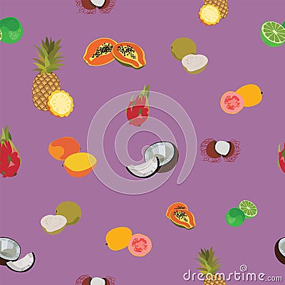 Tropic exotic fruits purple seamless pattern Vector Illustration