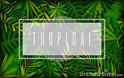 Tropic foliage trendy banner card dark flat style Vector Illustration
