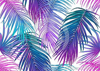 Tropic leaves seamless pattern in neon colors Cartoon Illustration