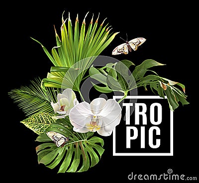 Tropic plants banner Vector Illustration