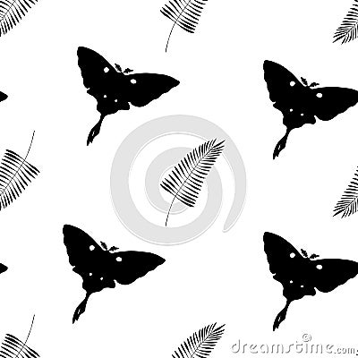 Tropic seamless pattern with butterflies and palm Vector Illustration