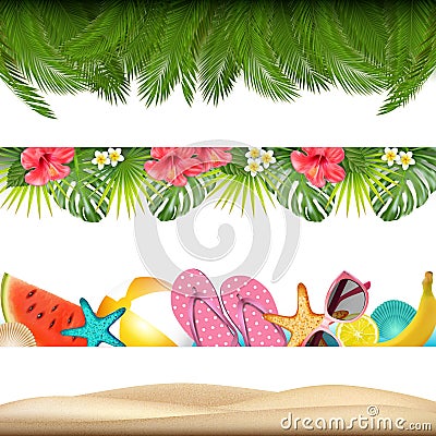 Tropic summer borders. Vector Vector Illustration