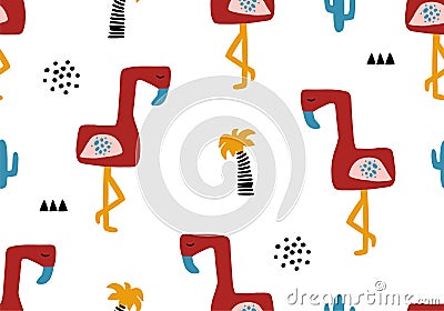 Tropical baby seamless pattern with flamingo Stock Photo