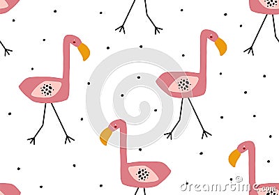 Tropical baby seamless pattern with flamingo Stock Photo