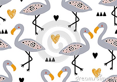 Tropical baby seamless pattern with flamingo Stock Photo
