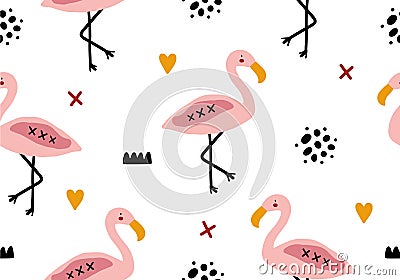 Tropical baby seamless pattern with flamingo Stock Photo