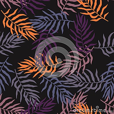 Tropical background with palm leaves and flowers. Seamless floral pattern. Summer vector illustration. Flat jungle print Vector Illustration