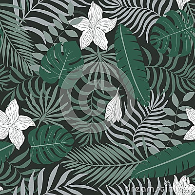 Tropical background with palm leaves. Vector Illustration