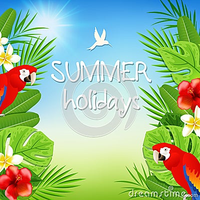 Tropical background with parrots Vector Illustration