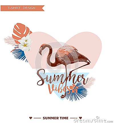 Tropical Background. Summer Design. Girl T-shirt Fashion vector Graphic Vector Illustration