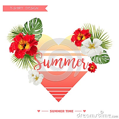 Tropical Background. Summer Design. Girl T-shirt Fashion vector Graphic Vector Illustration