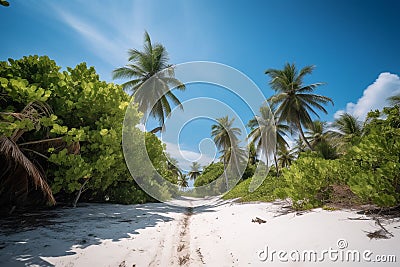 Tropical beach background. Palms and white sand. Travel in summer,vacation, honeymoon. Generative ai Stock Photo