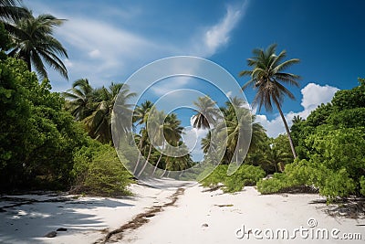 Tropical beach background. Palms and white sand. Travel in summer,vacation, honeymoon. Generative ai Stock Photo