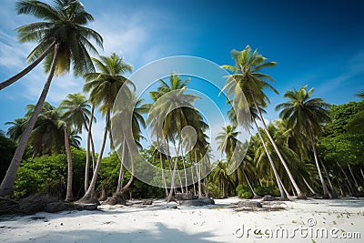 Tropical beach background. Palms and white sand. Travel in summer,vacation, honeymoon. Generative ai Stock Photo