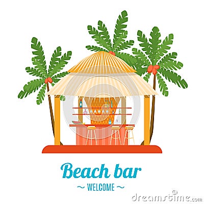 Tropical Beach Bar Banner Card. Vector Vector Illustration