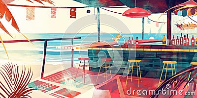 Tropical Beach Bar - Colourful illustration Cartoon Illustration