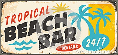 Tropical beach bar vintage sign board Vector Illustration