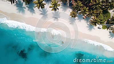 Tropical beach with blue sea water, aerial shot Cartoon Illustration