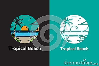Tropical beach circle logo design Vector Illustration