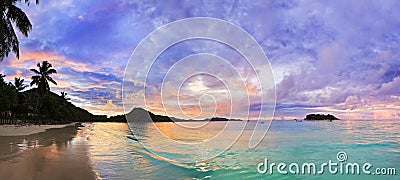 Tropical beach Cote d'Or at sunset, Seychelles Stock Photo