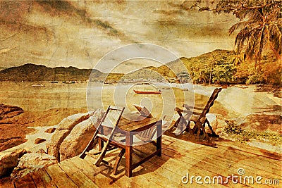 Tropical beach in grunge Stock Photo