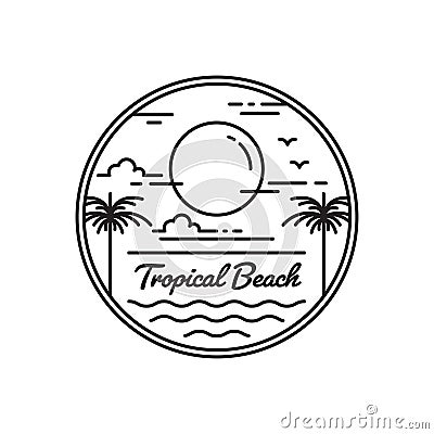 tropical beach monoline logo Vector Illustration