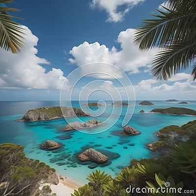 Tropical beach with palm trees at Seychelles islands. generative ai Stock Photo