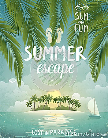 Tropical beach poster, Summer Escape. Vector Illustration