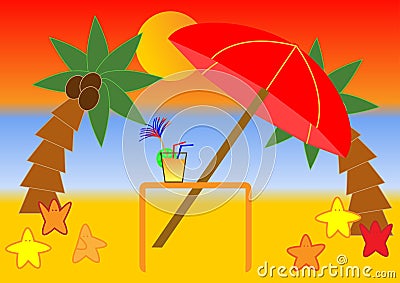 Tropical beach scene Vector Illustration