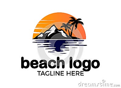 Tropical Beach, Sunrise and Sunset Logo Designs Inspiration. Vector Illustration