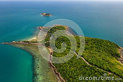 Tropical beach with turquoise ocean in paradise island. Aerial view Stock Photo